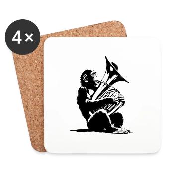 Monkey Orchestra Tuba Street Art Banksy Style - Coasters (set of 4) - white - Front