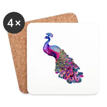 paon oiseau coloré belle fantaisie coloré - Dessous de verre (lot de 4) - blanc - Devant