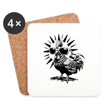 The Ultra Chicken Goes On Vacation With Sunglasses - Coasters (set of 4) - white - Front