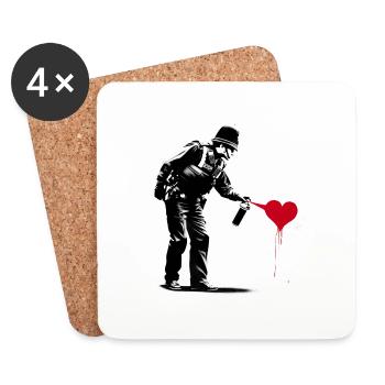 English police officer spraying a red heart - Coasters (set of 4) - white - Front