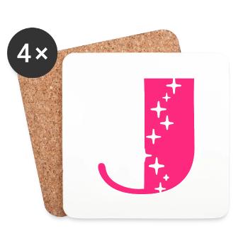 Letter J Glitter - Coasters (set of 4) - white - Front