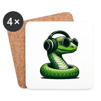 Serpent avec lunettes de soleil et écouteurs - Dessous de verre (lot de 4) - blanc - Devant
