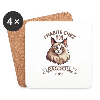 J habite chez mon chat RAGDOLL - Dessous de verre (lot de 4) - blanc - Devant
