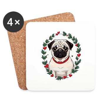 Merry Pugging Christmas Dog Santa Pug Xmas Merry - Coasters (set of 4) - white - Front