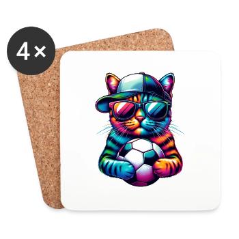 Colorful Soccer Cat Ready For Game! - Football Art - Coasters (set of 4) - white - Front