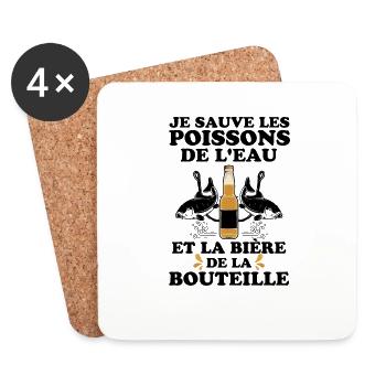 Pêcheur poisson bière - Dessous de verre (lot de 4) - blanc - Devant