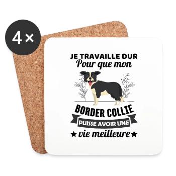 Humour border collie chien berger 1 - Dessous de verre (lot de 4) - blanc - Devant