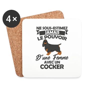 NE SOUS ESTIMEZ JAMAIS UNE FEMME AVEC UN COCKER - Dessous de verre (lot de 4) - blanc - Devant