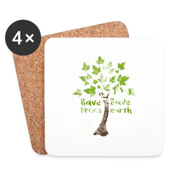 Sauver les arbres, sauver la terre - Dessous de verre (lot de 4) - blanc - Devant