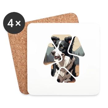 Chien de race border collie - Dessous de verre (lot de 4) - blanc - Devant