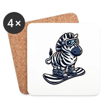 Zebra Snowboard Champion - Climb the Mountain in Style - Coasters (set of 4) - white - Front