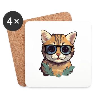 Little cute cat wearing sunglasses. - Coasters (set of 4) - white - Front