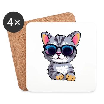 Little cute cat wearing sunglasses. - Coasters (set of 4) - white - Front