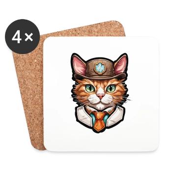 Lederhosen / Animal / Traditional costume / Tradition / Cat - Coasters (set of 4) - white - Front