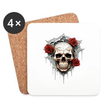 Dunkle Gothic Totenkopf Rosen Blumenkunst Grafik Mode - Untersetzer (4er-Set) - Weiß - Vorne