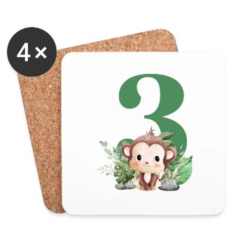 3e anniversaire singe safari - Dessous de verre (lot de 4) - blanc - Devant