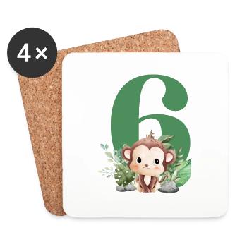 6th Birthday Safari Monkey - Coasters (set of 4) - white - Front