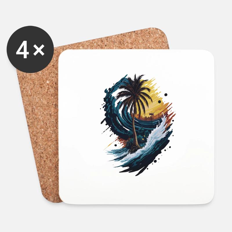 Summer Wave Palm Tree - Coasters (set of 4) - white
