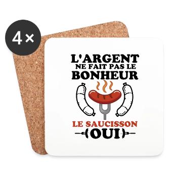 L argent ne fait pas le bonheur le saucisson oui - Dessous de verre (lot de 4) - blanc - Devant