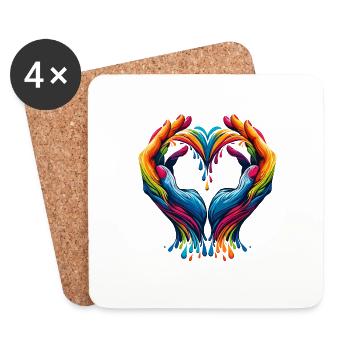 Rainbow Heart Hands – for Diversity and Love - Coasters (set of 4) - white - Front