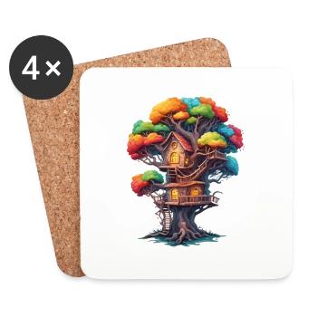 Treehouse / Treetop / Treehouse / Adventure - Coasters (set of 4) - white - Front