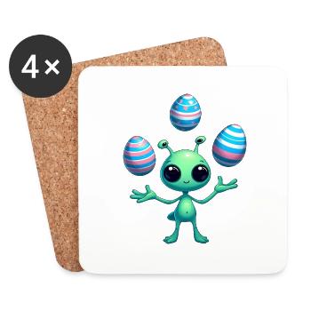 Pâques avec Alien : Jonglerie d’œufs - Dessous de verre (lot de 4) - blanc - Devant