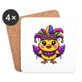 Mardi Gras Chicken, Feather Headdress Chick, Carnival - Coasters (set of 4) - white - Front