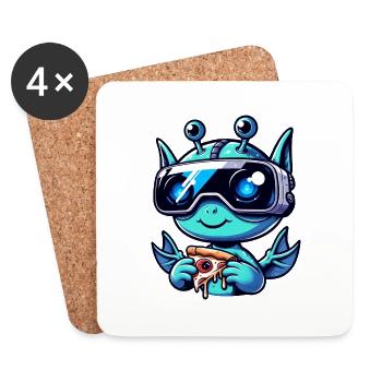 Alien Sci-Fi VR Pizza Party, Alien Amusement - Dessous de verre (lot de 4) - blanc - Devant