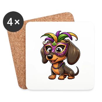 Mardi Gras Dackel, Bunter Hund - Untersetzer (4er-Set) - Weiß - Vorne