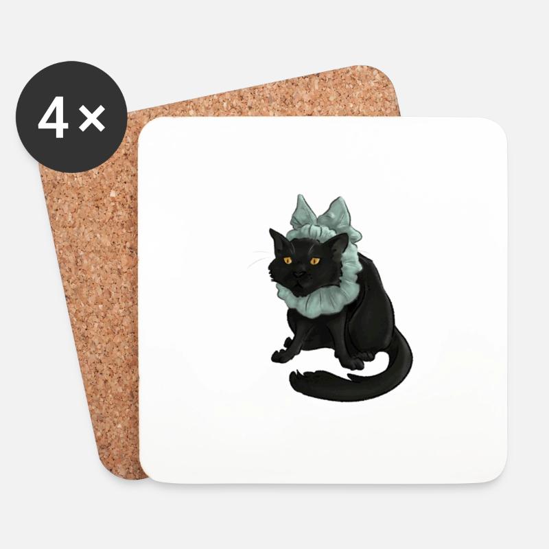 Funny Cat With Bow - Untersetzer (4er-Set) - Weiß