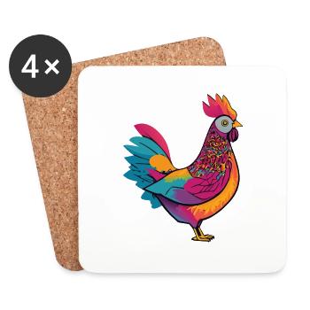 Cute and colorful hen - Coasters (set of 4) - white - Front