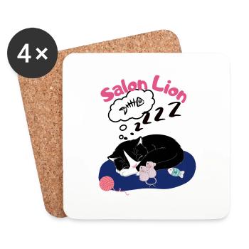 Salon Lion - Chat endormi avec des pelotes de laine de souris - Dessous de verre (lot de 4) - blanc - Devant