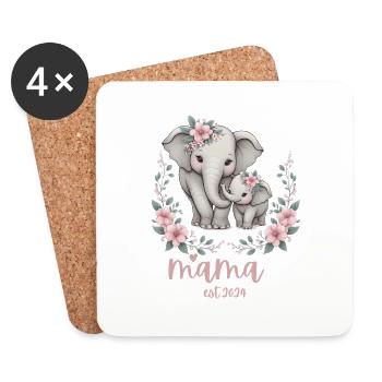 Mama 2024 Célébration de la couronne florale d’éléphant - Dessous de verre (lot de 4) - blanc - Devant