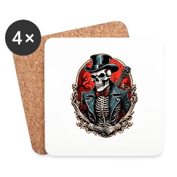 Crâne / Crâne / Squelette / Gothique / Tatouage - Dessous de verre (lot de 4) - blanc - Devant