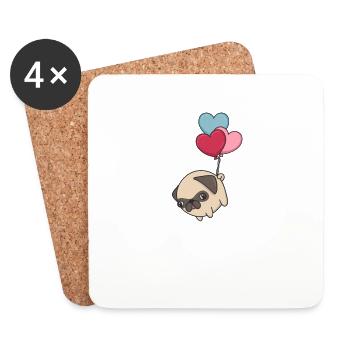 Carlin volant et baisers Design avec des cœurs - Dessous de verre (lot de 4) - blanc - Devant