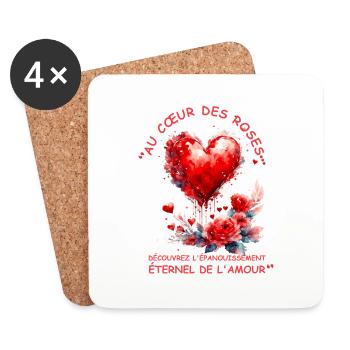 Design impression cœur et roses aquarelles - Dessous de verre (lot de 4) - blanc - Devant