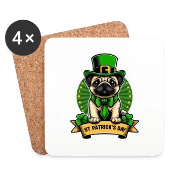 St. Patrick's Day Pug Dog - Coasters (set of 4) - white - Front
