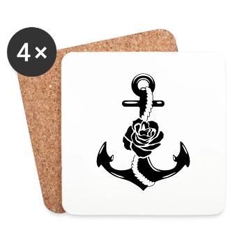 Anchor with rose - Coasters (set of 4) - white - Front