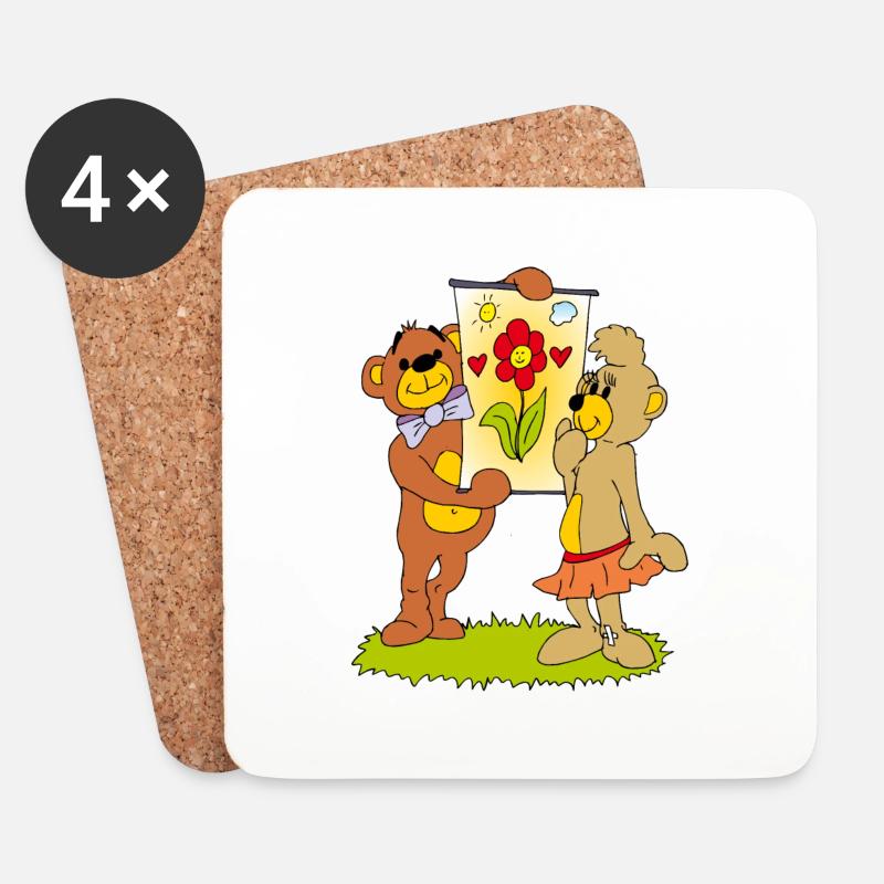 Zwei verliebte Teddybären - Untersetzer (4er-Set) - Weiß