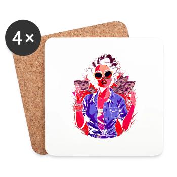 Beautiful female paint art Face colorful woman - Coasters (set of 4) - white - Front