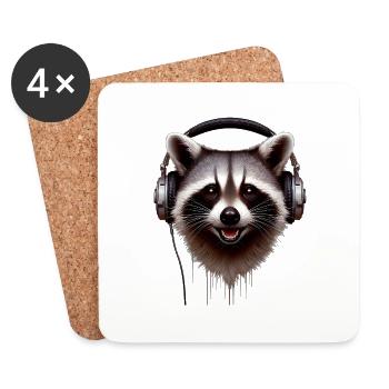 Waschbär mit Kopfhörern - Untersetzer (4er-Set) - Weiß - Vorne