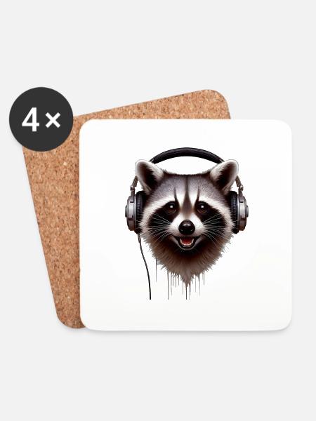 Waschbär mit Kopfhörern - Untersetzer (4er-Set) - Weiß