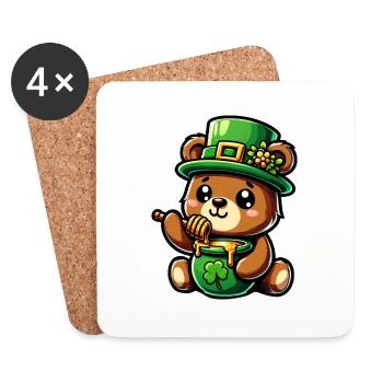 Süßer Comic St. Patricks day Bär isst Honig - Untersetzer (4er-Set) - Weiß - Vorne