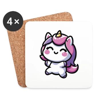 adorable conception de licorne kawaii - Dessous de verre (lot de 4) - blanc - Devant