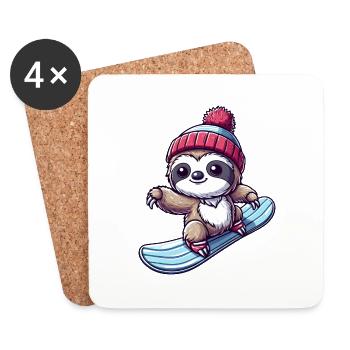 Faultier Snowboarder Winter Wintersport Urlaub - Untersetzer (4er-Set) - Weiß - Vorne