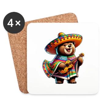 Cinco de Mayo ours mignon dessin animé guitariste Design - Dessous de verre (lot de 4) - blanc - Devant