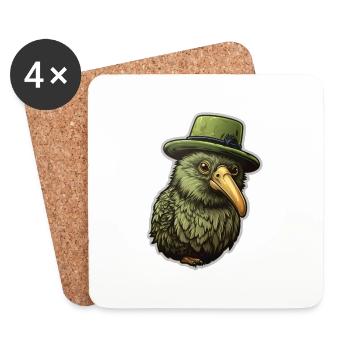 Kiwi avec chapeau - Dessous de verre (lot de 4) - blanc - Devant