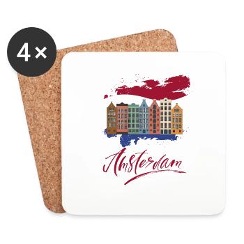 Amsterdam Hollande - Dessous de verre (lot de 4) - blanc - Devant