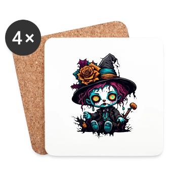 Horror Puppe / Halloween / gruselig / düster - Untersetzer (4er-Set) - Weiß - Vorne