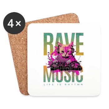 Rave-Musik-DJ-Katze - Untersetzer (4er-Set) - Weiß - Vorne